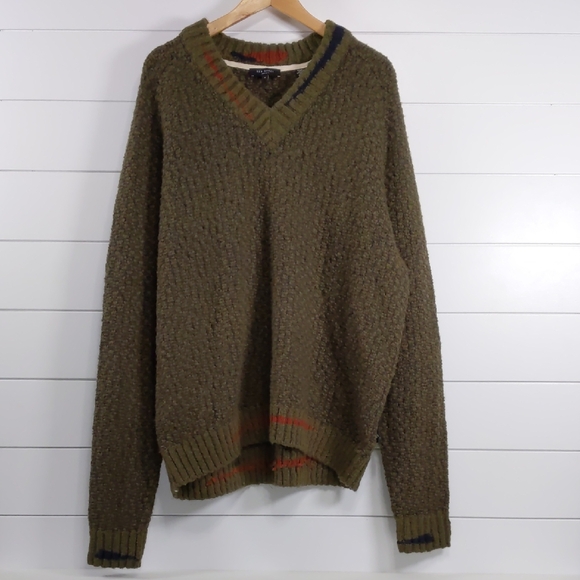 Ted Baker Men's Olive Green Wool Blend Knit V-Neck Sweater - Picture 1 of 10